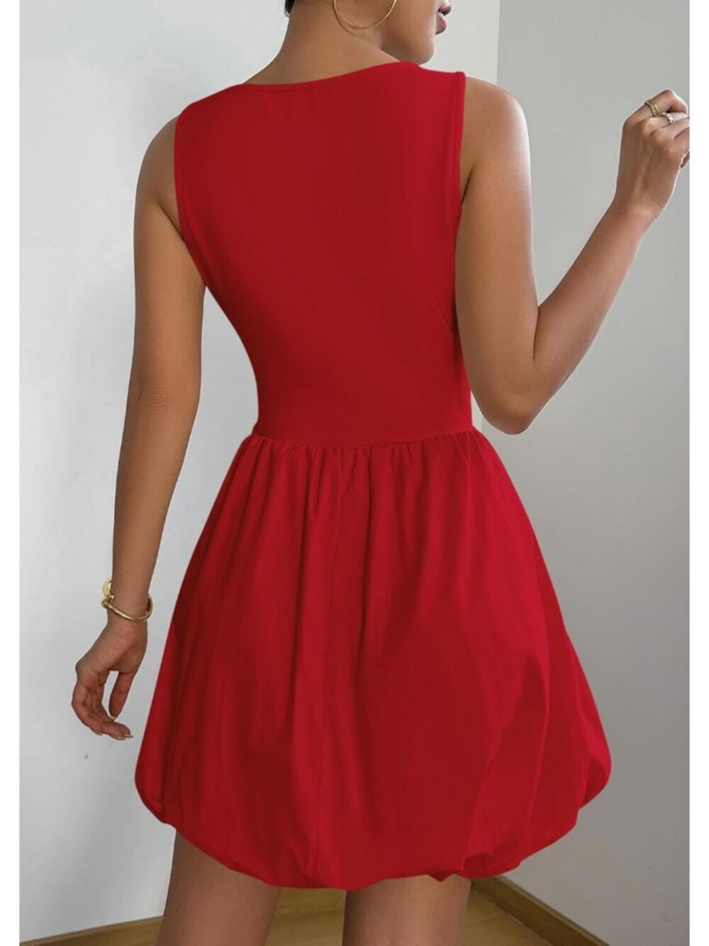 〽️Women's Red Casual Sleeveless Tank Crew Neck Short Cocktail Mini Dress - Picture 3 of 6